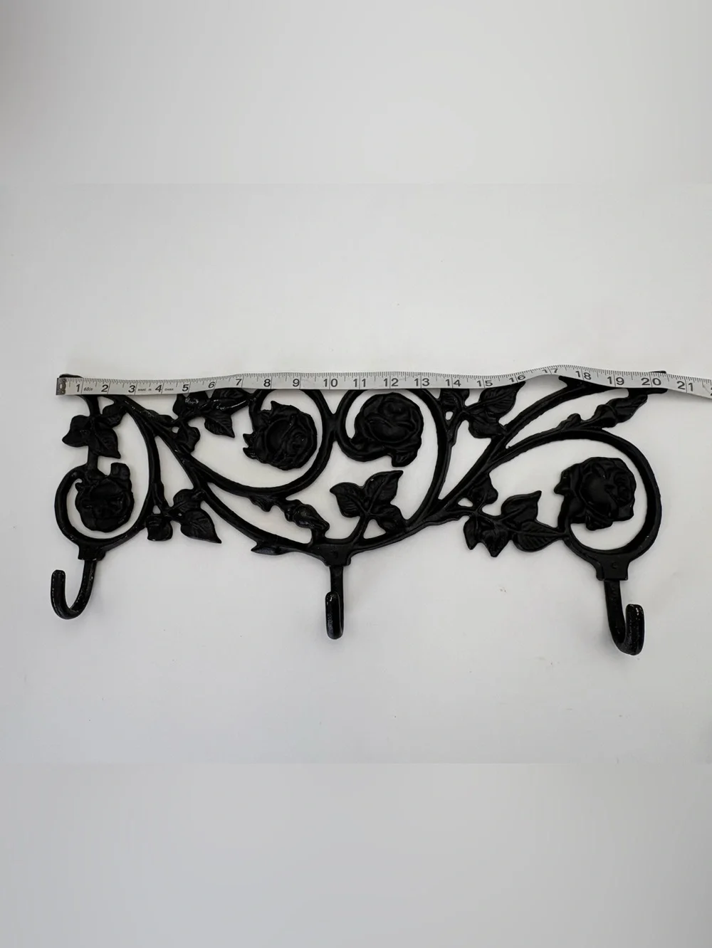 Gorgeous Vintage Black Floral Cast Iron Wall Hook - Decorative with 3 Hooks